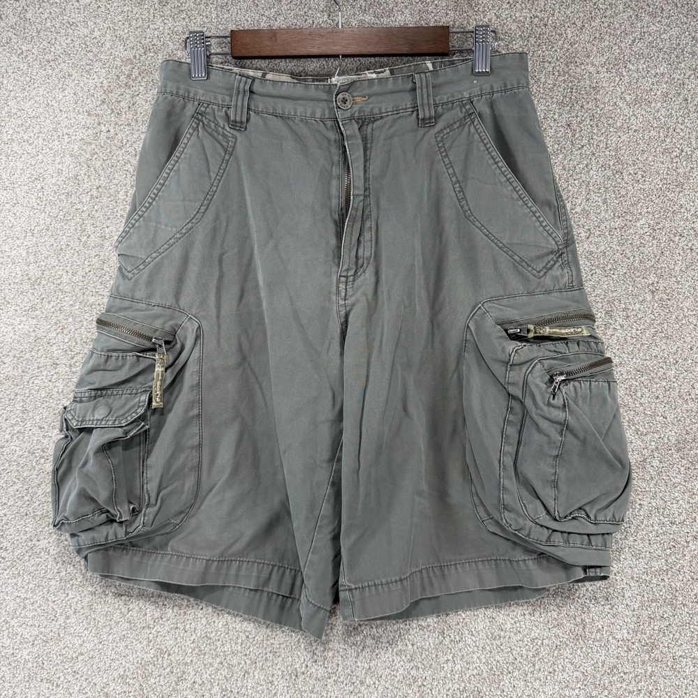 2000s Y2K Plugg Cargo Shorts 31 Skater Punk Skateboarding Army Green Distressed